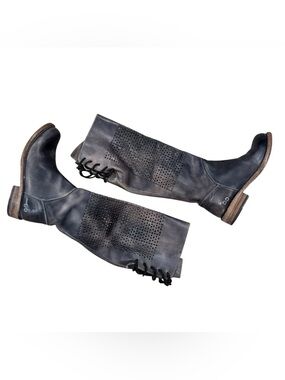 Bed Stu Cambridge Perforated Leather Corset Lace Knee High Boots